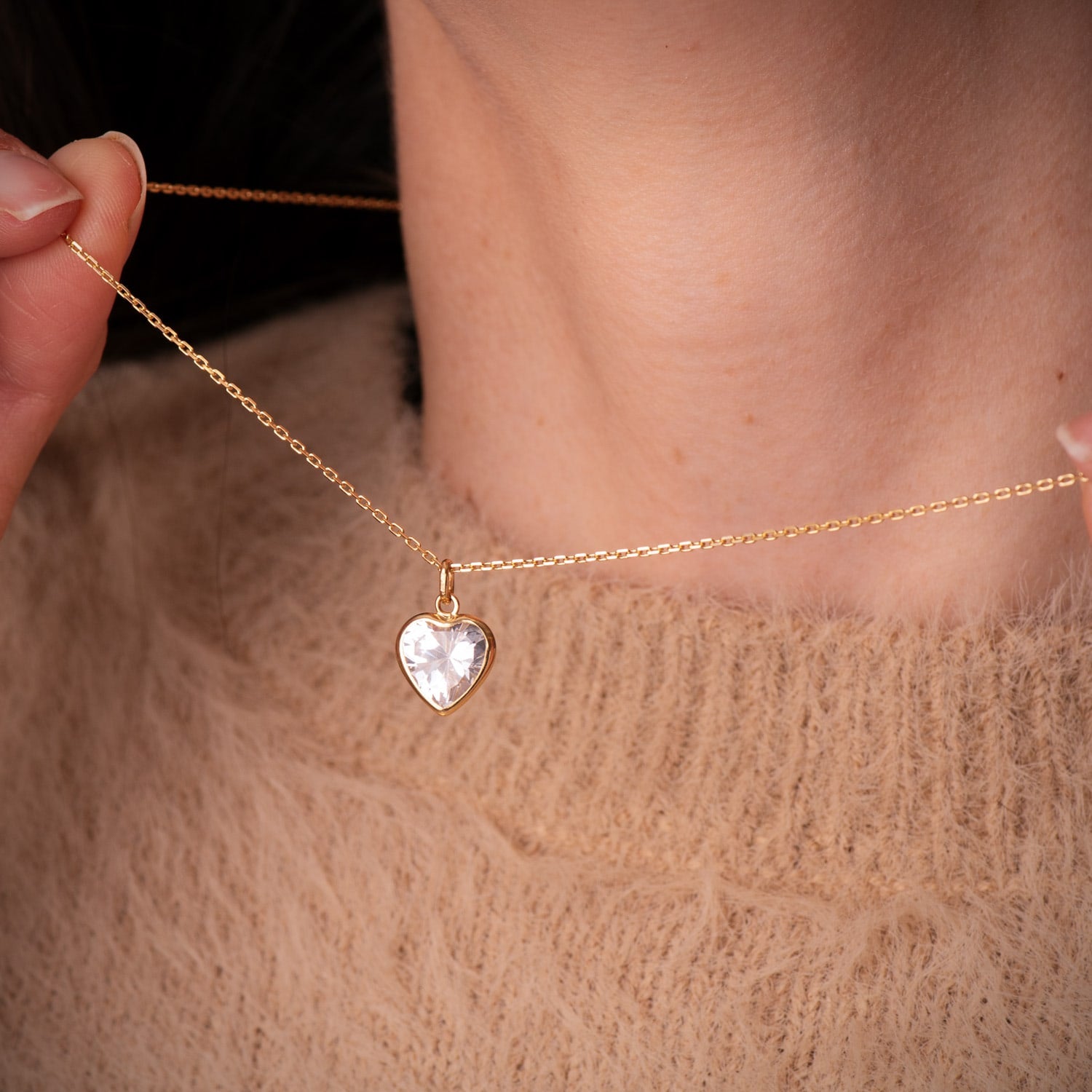 18K Pendentif Coeur Zircon en Or 10X10MM