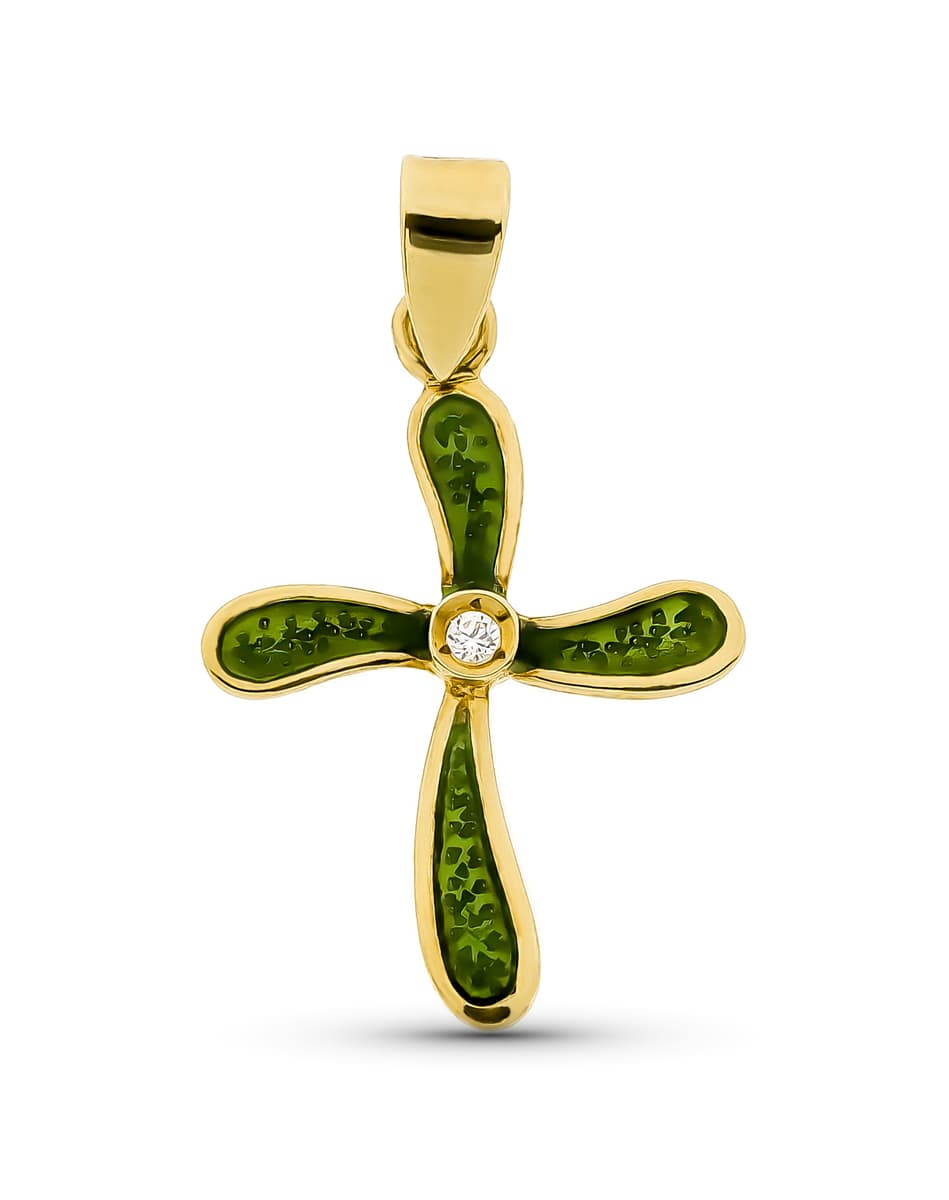 18 Croix en Or Jaune Émaillée et Zircon 21 X 15 mm