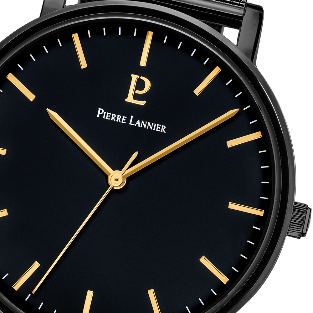 ميناء مطلي باللون الأسود، عقارب ذهبية، إطار أسود بيير لانير 218F439