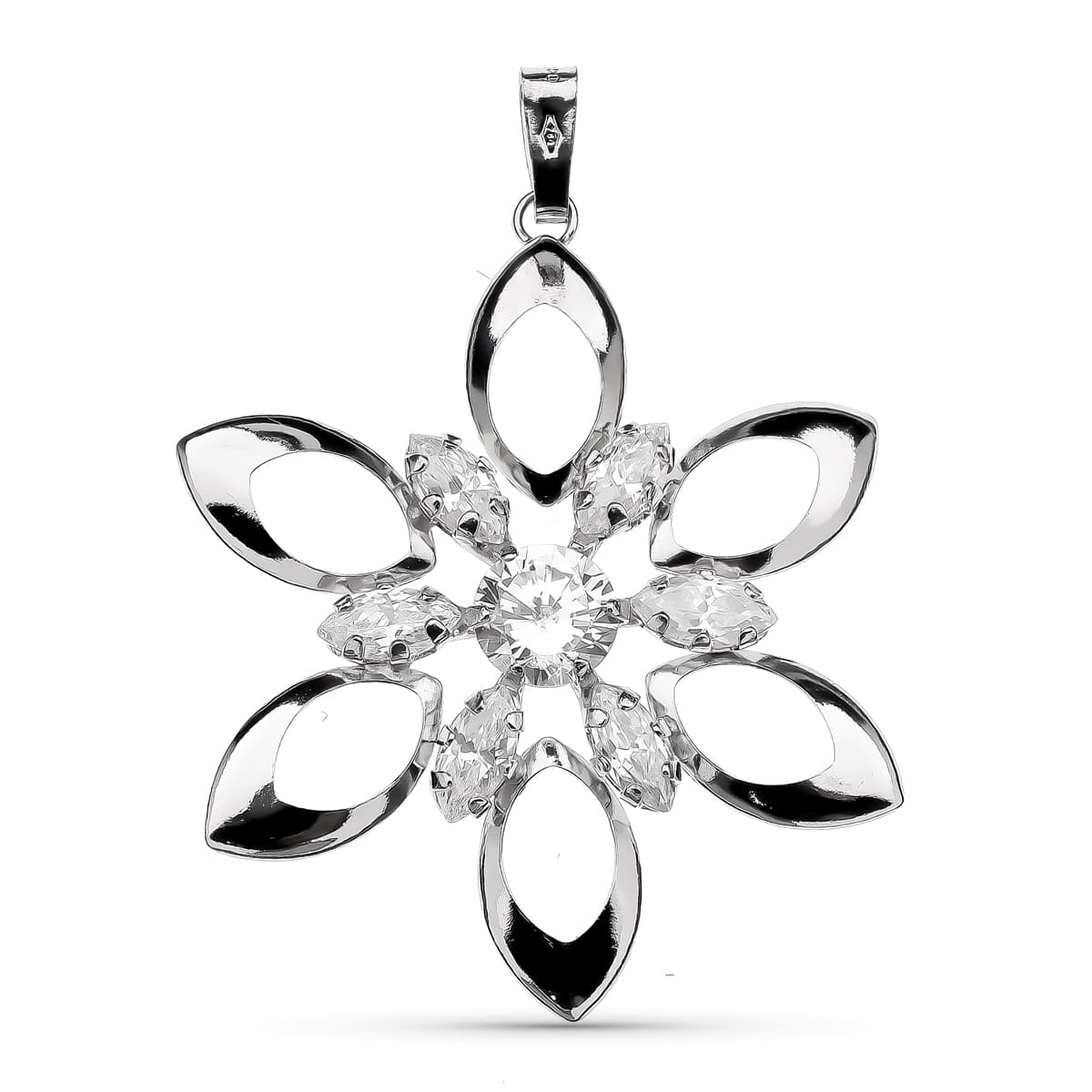 18K Pendentif Or Blanc Fleur 35 X 30 mm