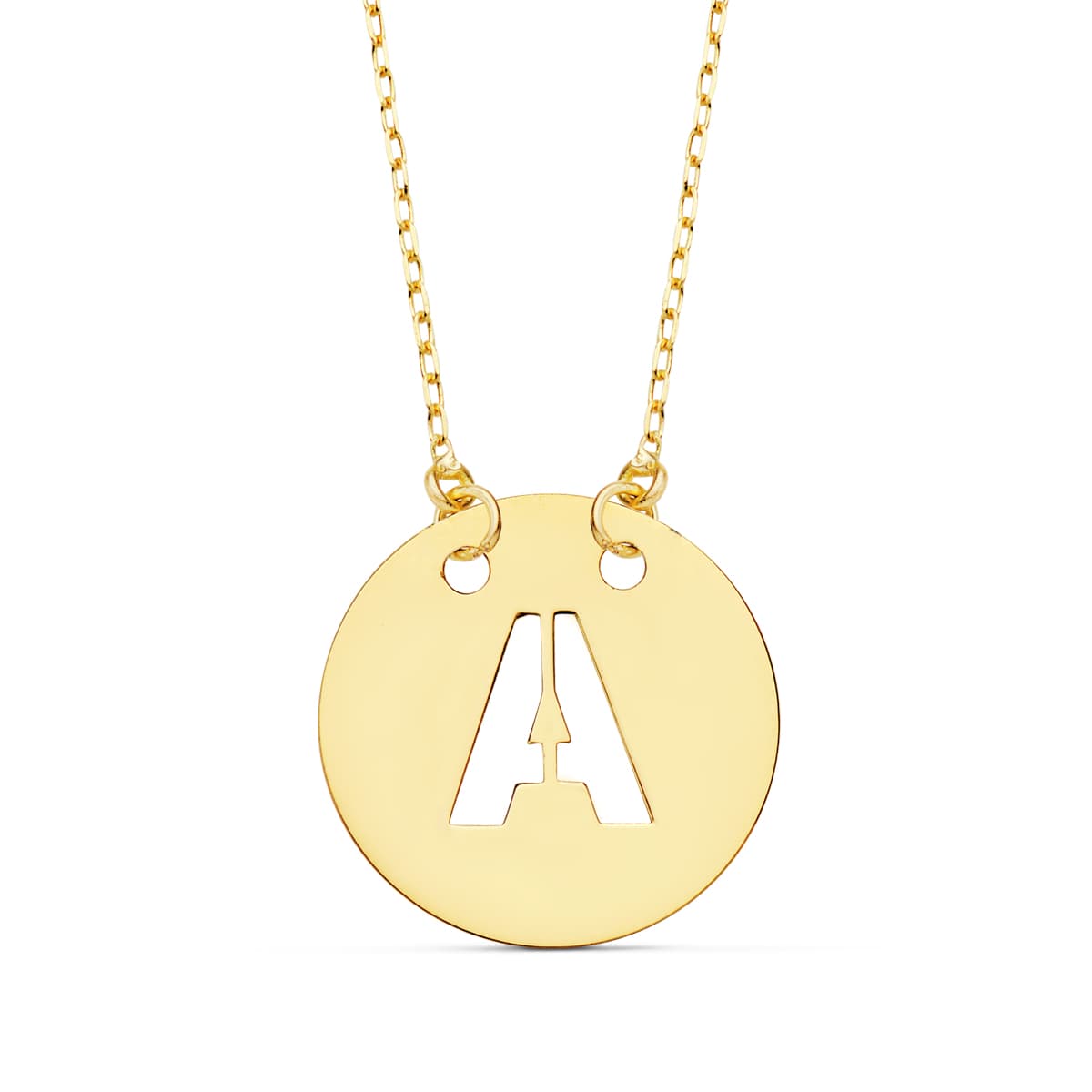 Pendentif Or Jaune 18K Initial "a" Chaîne Forcée 15 mm 42 Cm