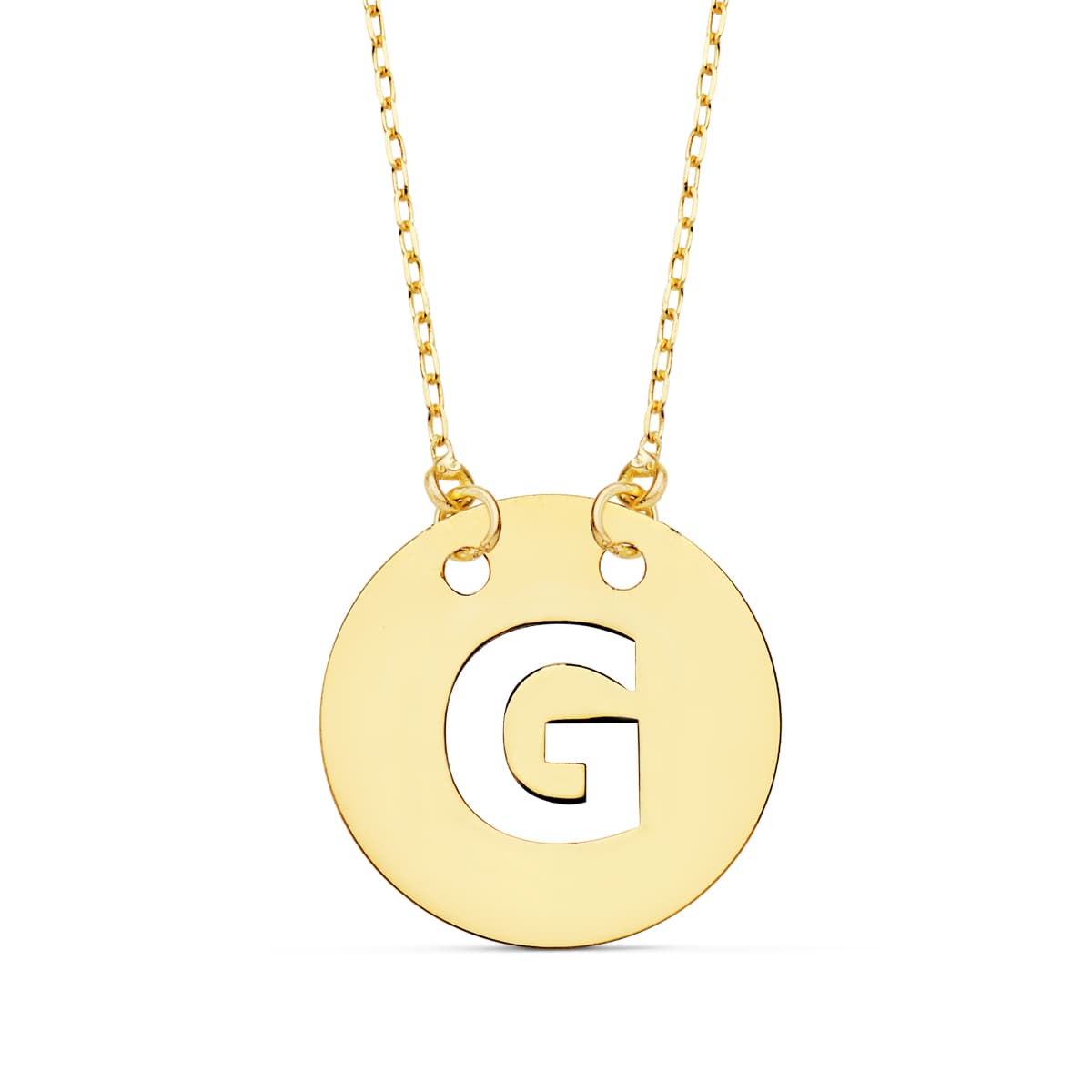 Pendentif Or Jaune 18K Initial "g" 15 mm Chaîne Forcée 42 Cm