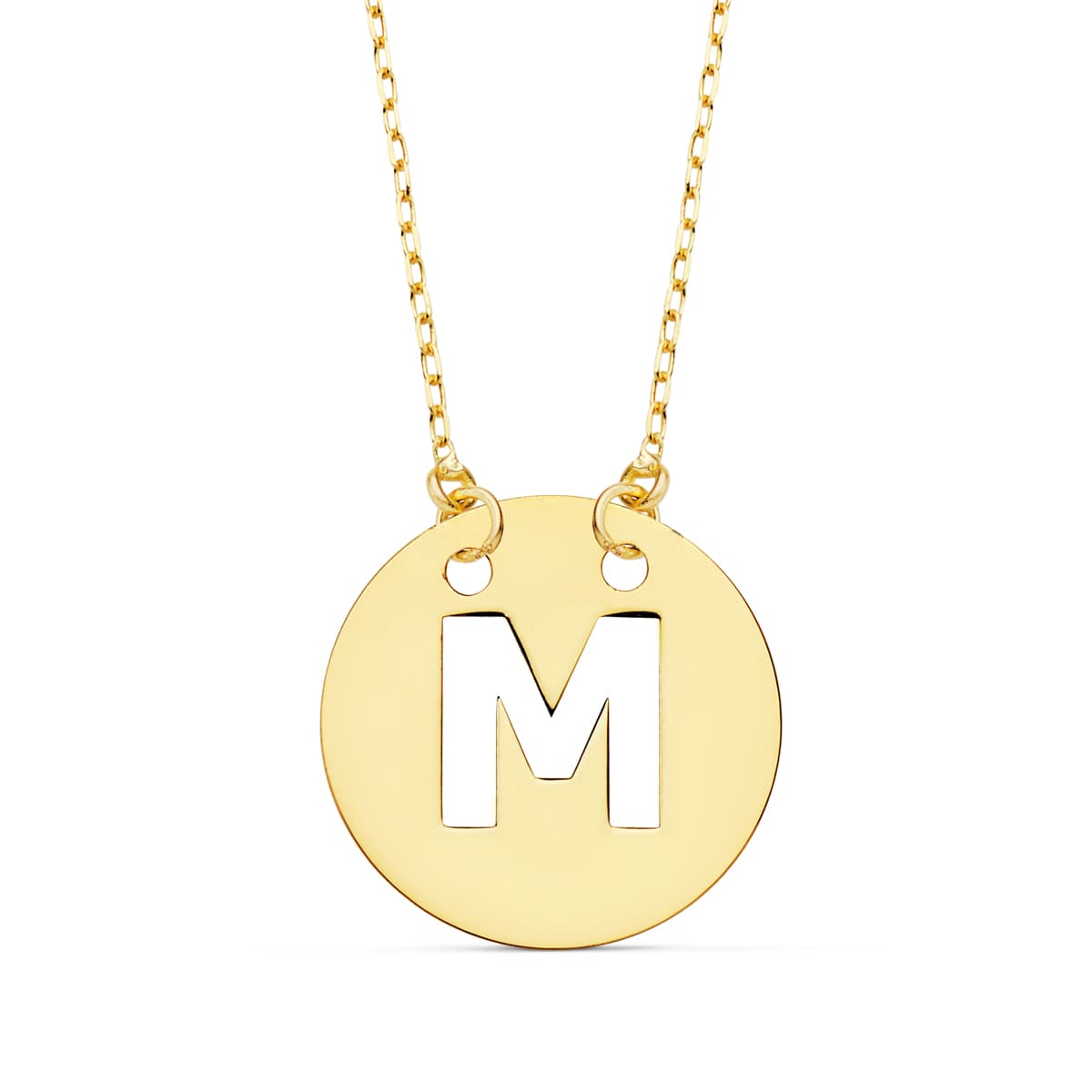 Pendentif Or Jaune 18K Initial "m" 15 mm Chaîne Forcée 42 Cm