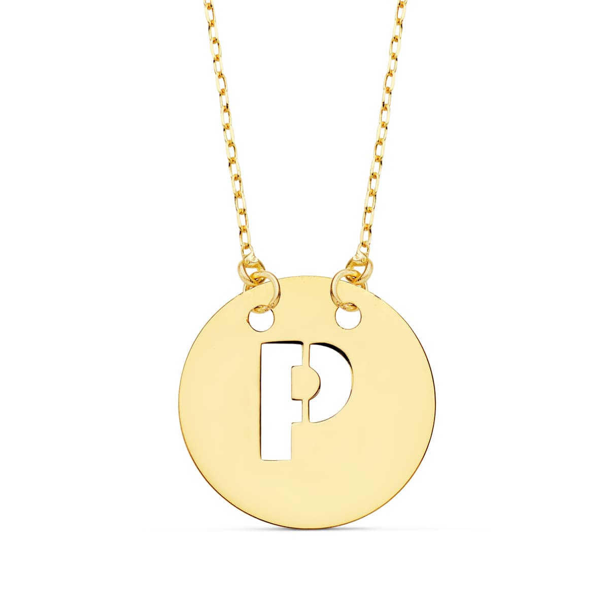 Pendentif Or Jaune 18K Initial "p" 15 mm Chaîne Forcée 42 Cm