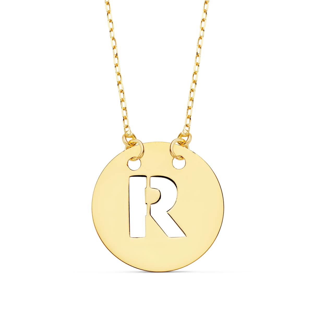 18K Yellow Gold Pendant Initial "r" 15 mm Forced Chain 42 Cm
