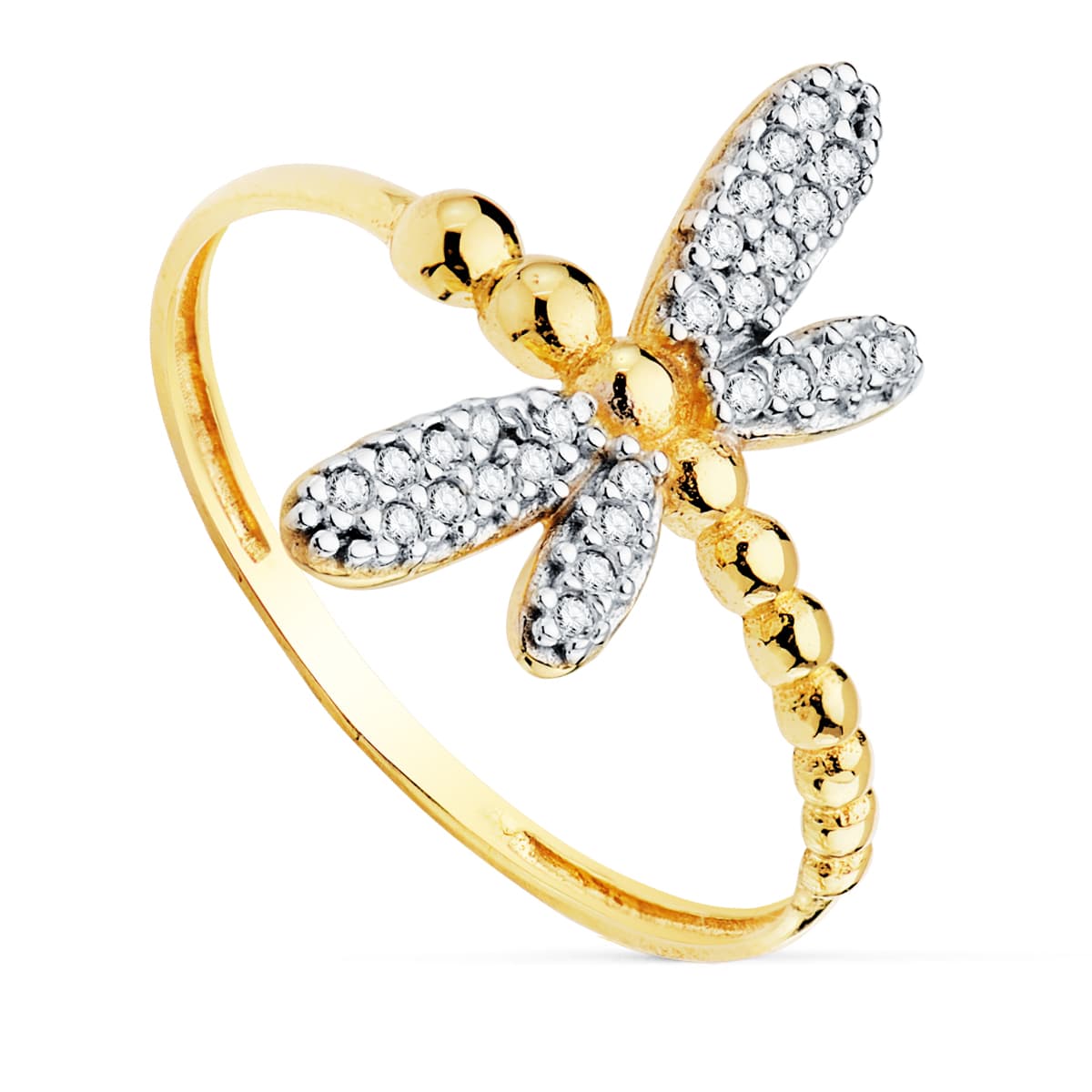 18K Two-tone Gold Dragonfly Ring 17 mm