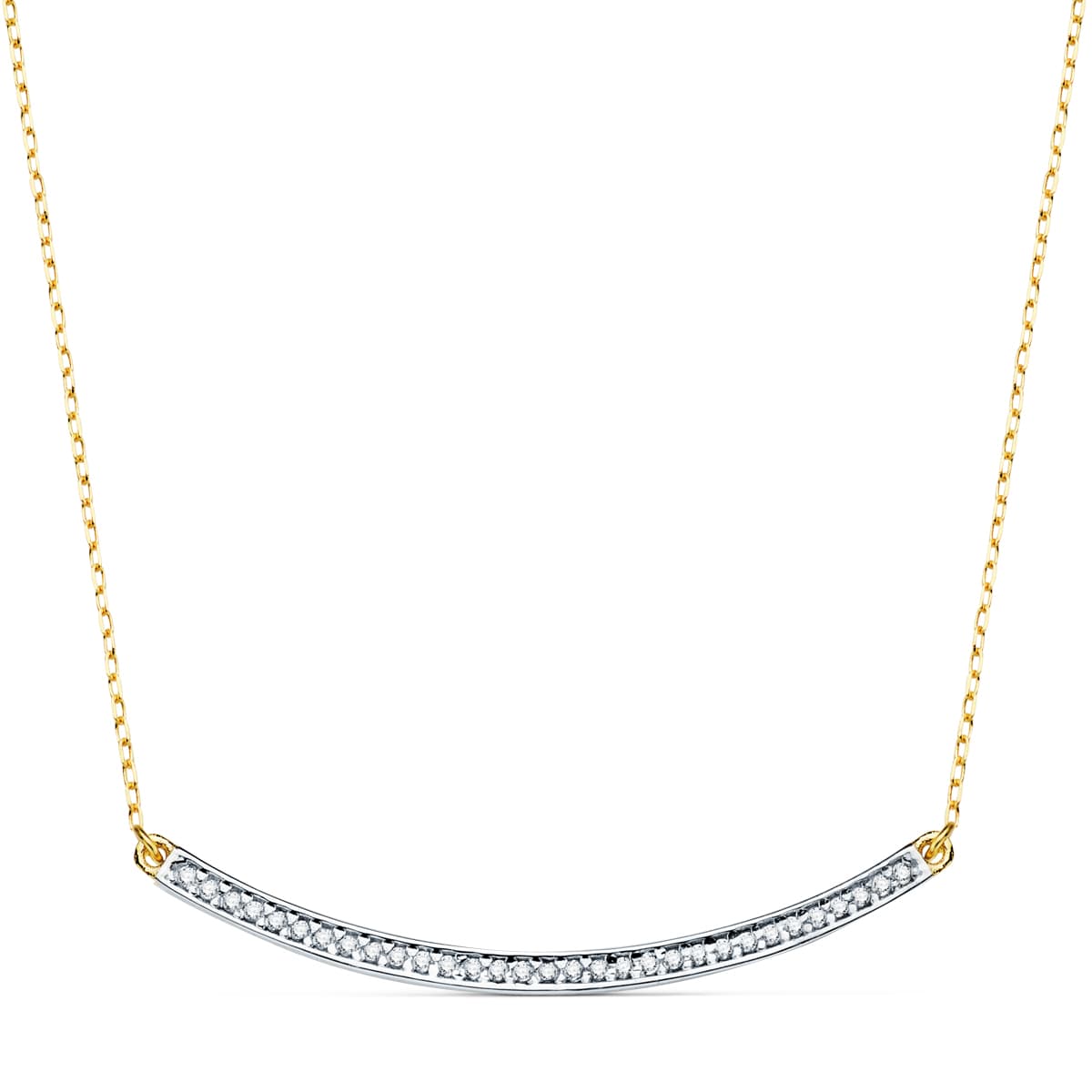 Collier 18K Bicolore Barre 40 mm Chaîne 44 2 Cm