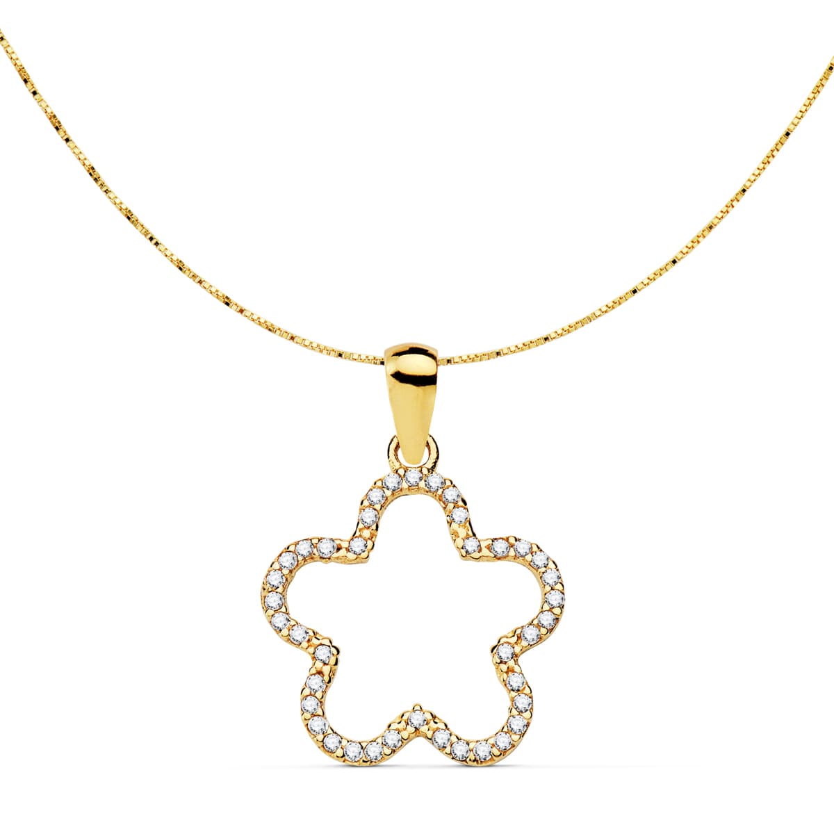 Pendentif Or Jaune 18K Étoile Zircon 16X16 mm Chaîne Vénitienne 42 3 Cm