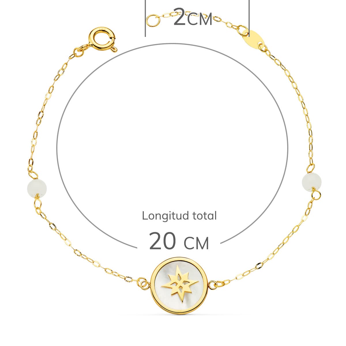 Armbånd i 18K perlemor og 12 mm kompasrose og 4 mm Jade Perlekæde 15 2 Cm