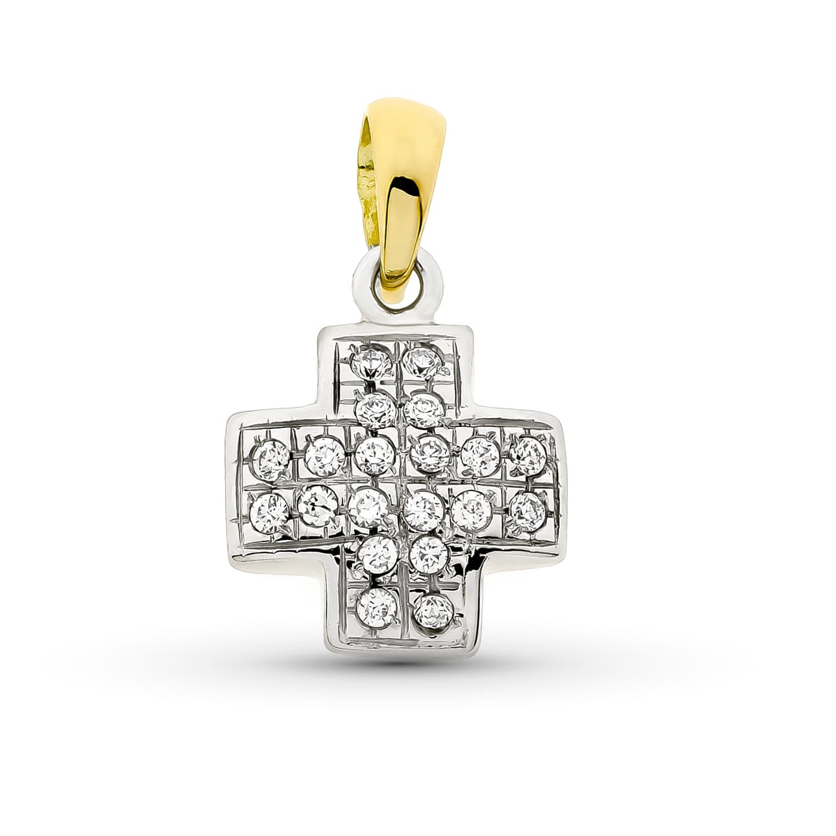 Croix en Or Bicolore 18K avec Zircone 16X13 mm