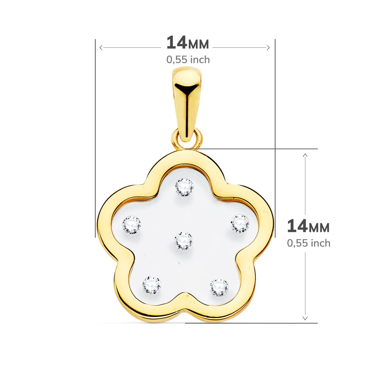 18K Pendentif Or Jaune Fleur Airshine Transparent avec Zircons 14 X 14 mm