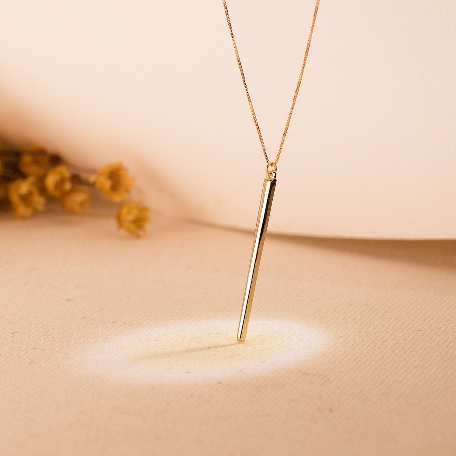 18K Pendentif Or Jaune 30 X 2 mm Chaine Venitienne 43 3 Cm