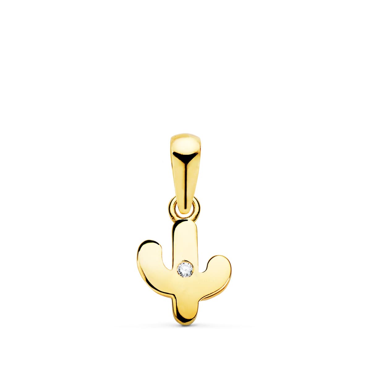 18K Pendentif en Or Jaune Cactus Mini Oxyde de Zirconium. 8.5X7 mm