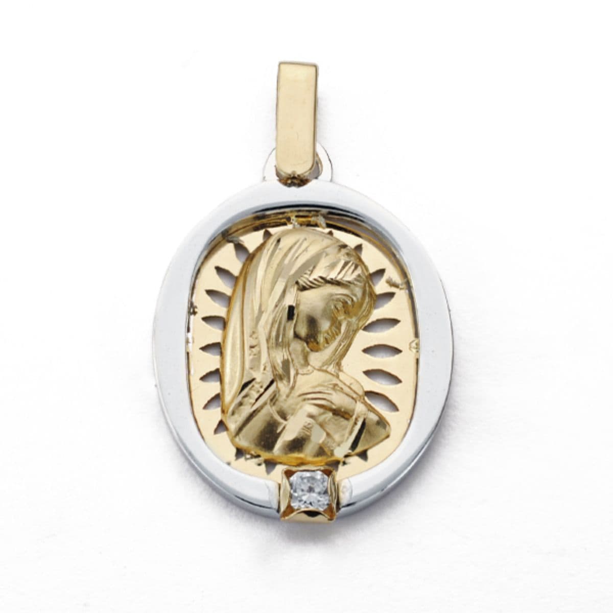 18K Pendentif Vierge Zircon en Or 24X17 mm