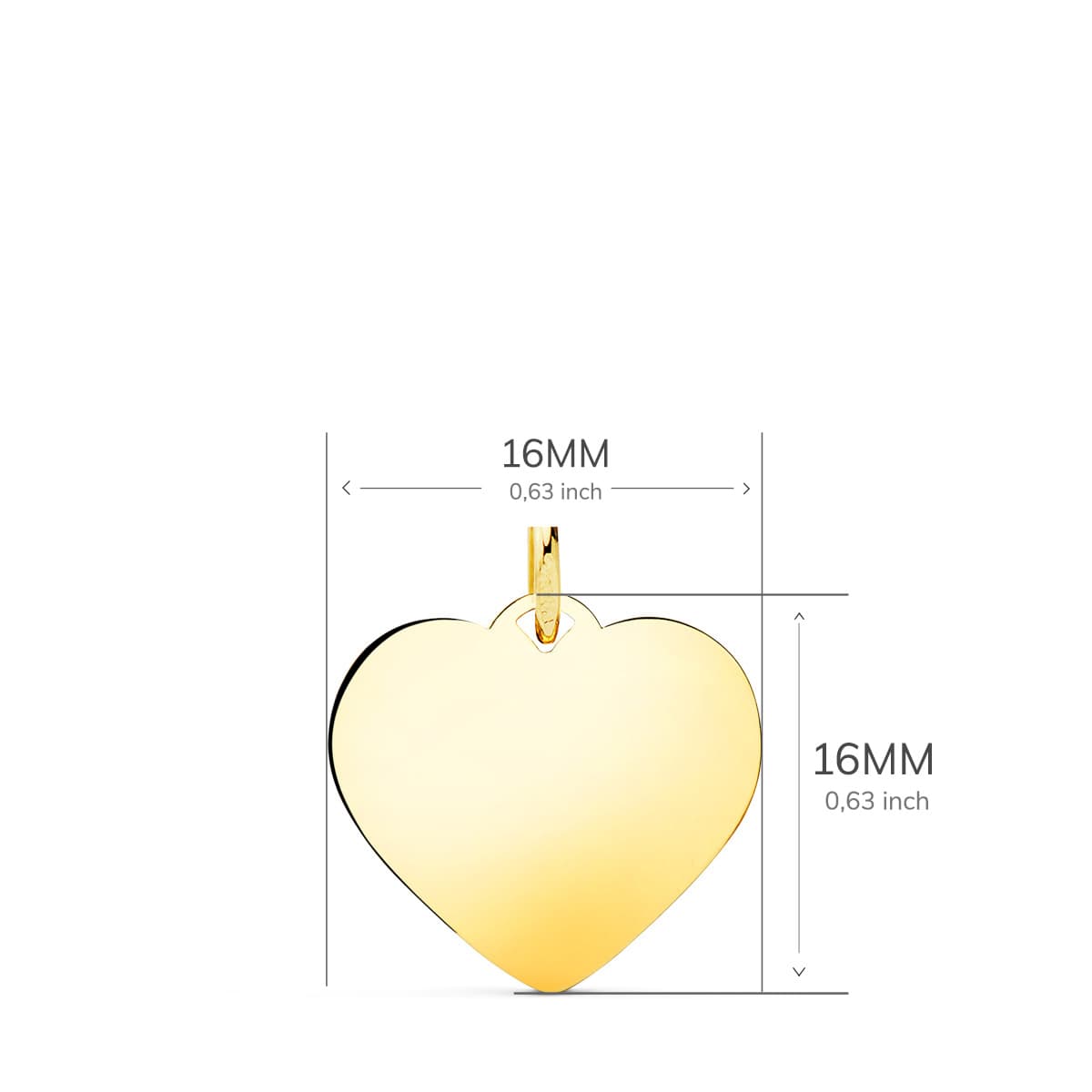 Placa Oro Amarillo 18K Corazón Liso Brillante 16X16 mm