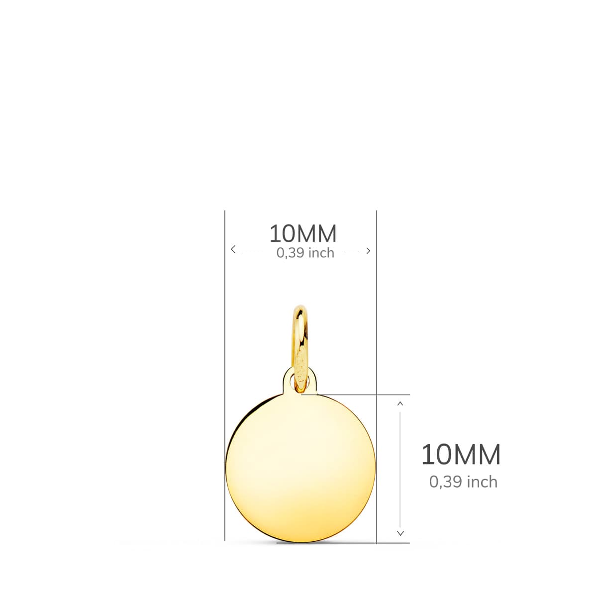 18K Pendentif Rond Or Jaune Brillant Brillant 10 mm