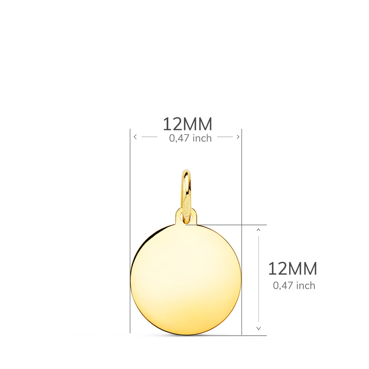 18K Pendentif Rond Or Jaune Brillant 12 mm