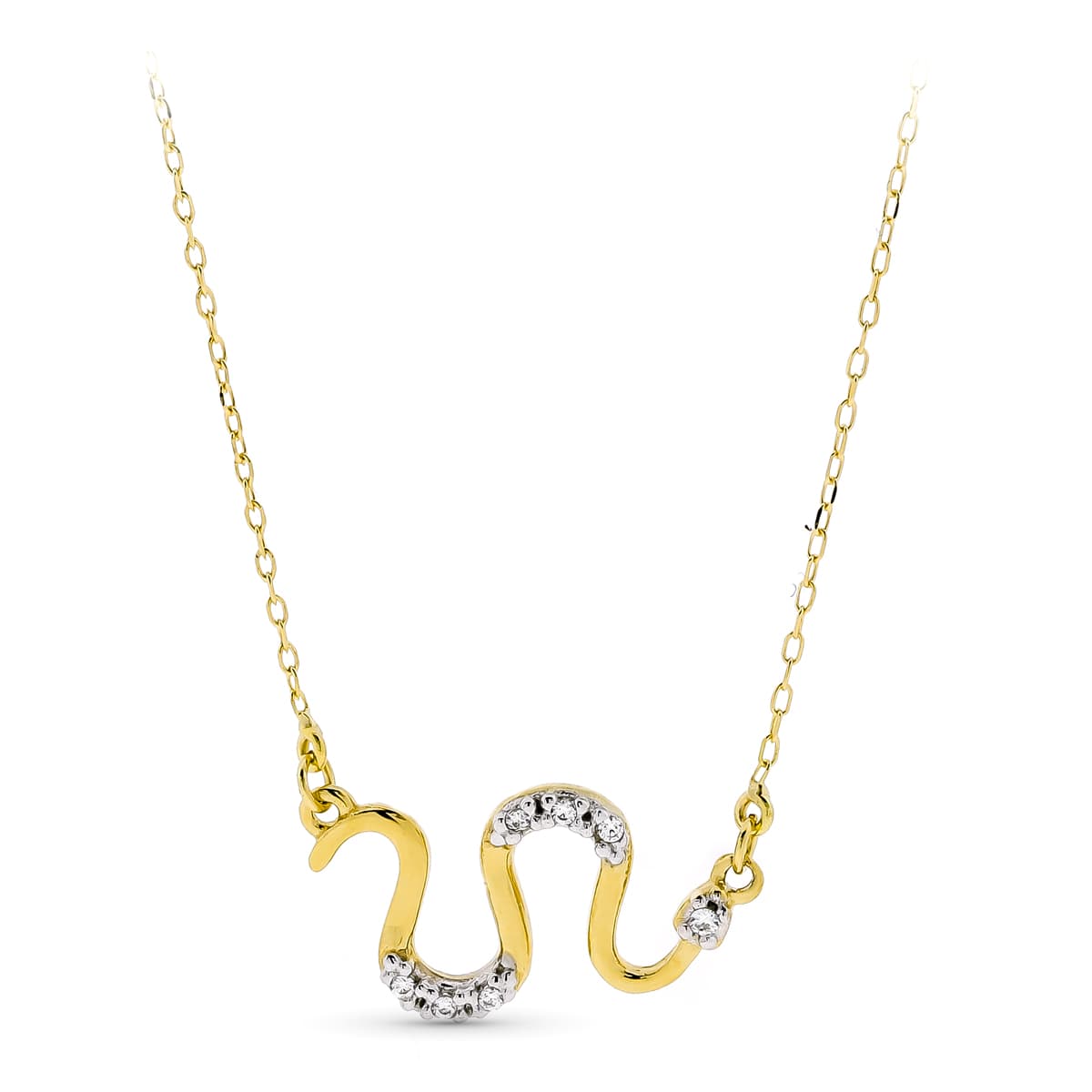 18K Collier Or Jaune Serpent Zircons 18 X 10 mm Chaine 45 Cm
