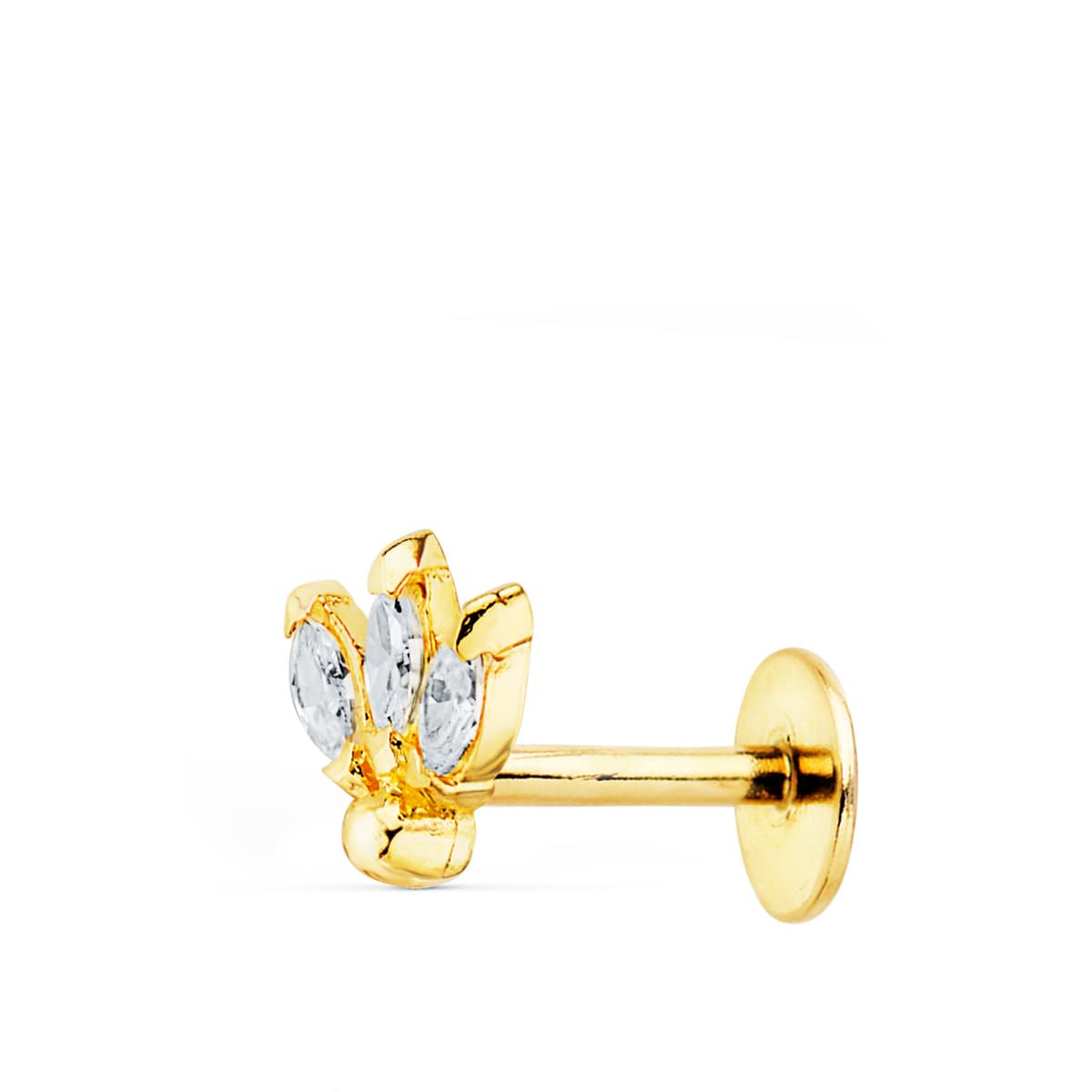 Piercing Doreille en Or Jaune 9K Trois Feuilles Zirconia 65X6 mm ( Pièce )