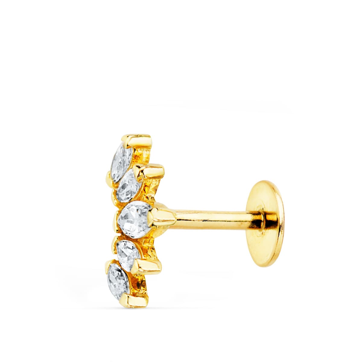 18K Piercing Oreille en Or Jaune Feuilles avec Zircon 9X6 mm (unité)