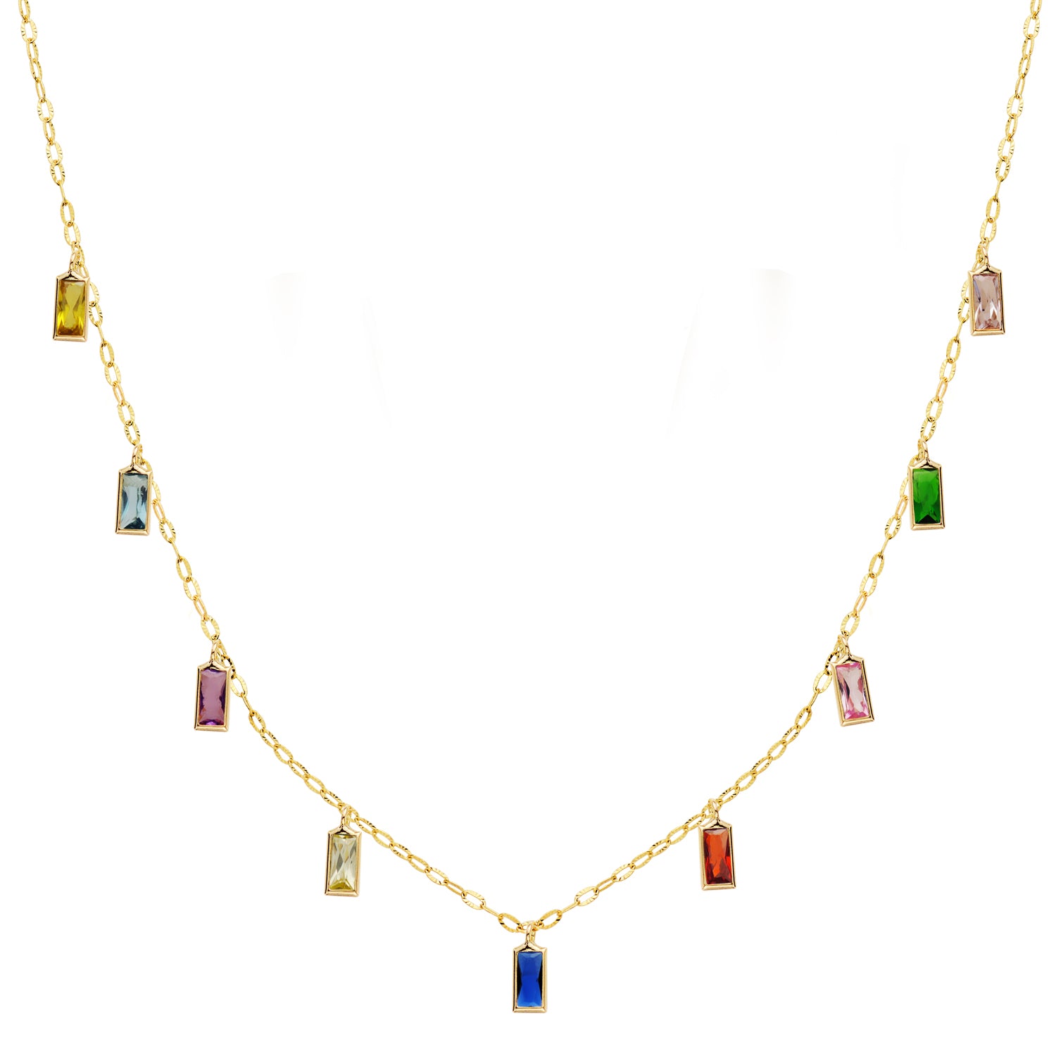 18K Collier en Or Jaune avec Zircons de Couleurs Chaine Forçat 42 3 Cm