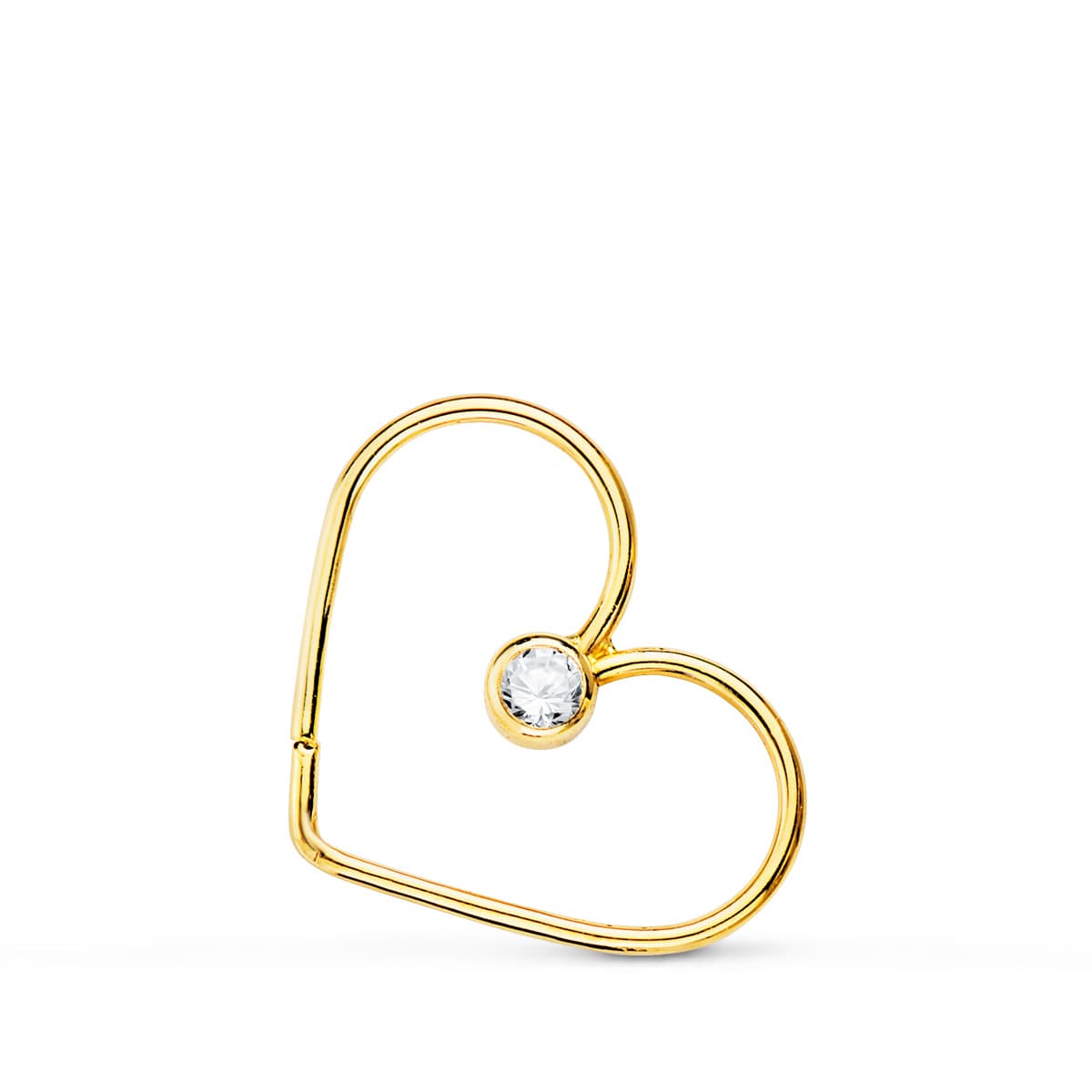 18K Piercing Oreille en Or Jaune Coeur avec Zircon. 16X15 mm