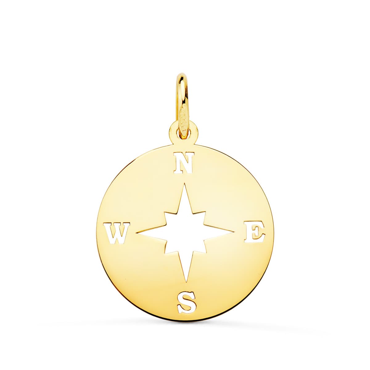 Pendentif Or Jaune 18K Rose des Vents Pulie et Ouvert 16 mm
