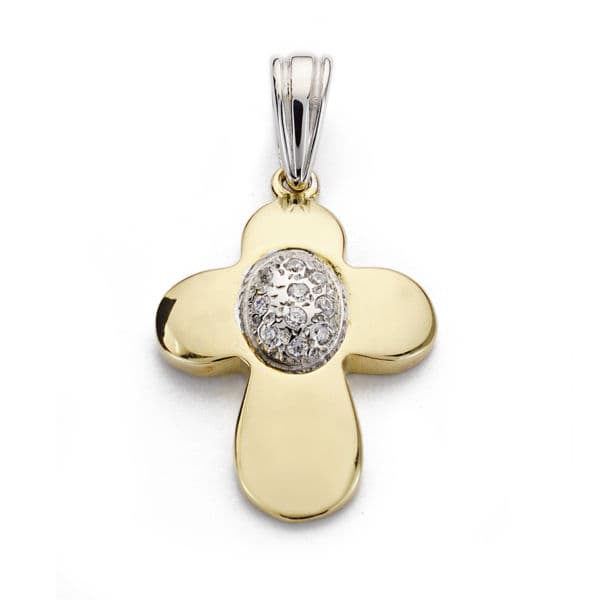 18K Croix en Or Bicolore et Zircon 23 X 17 mm