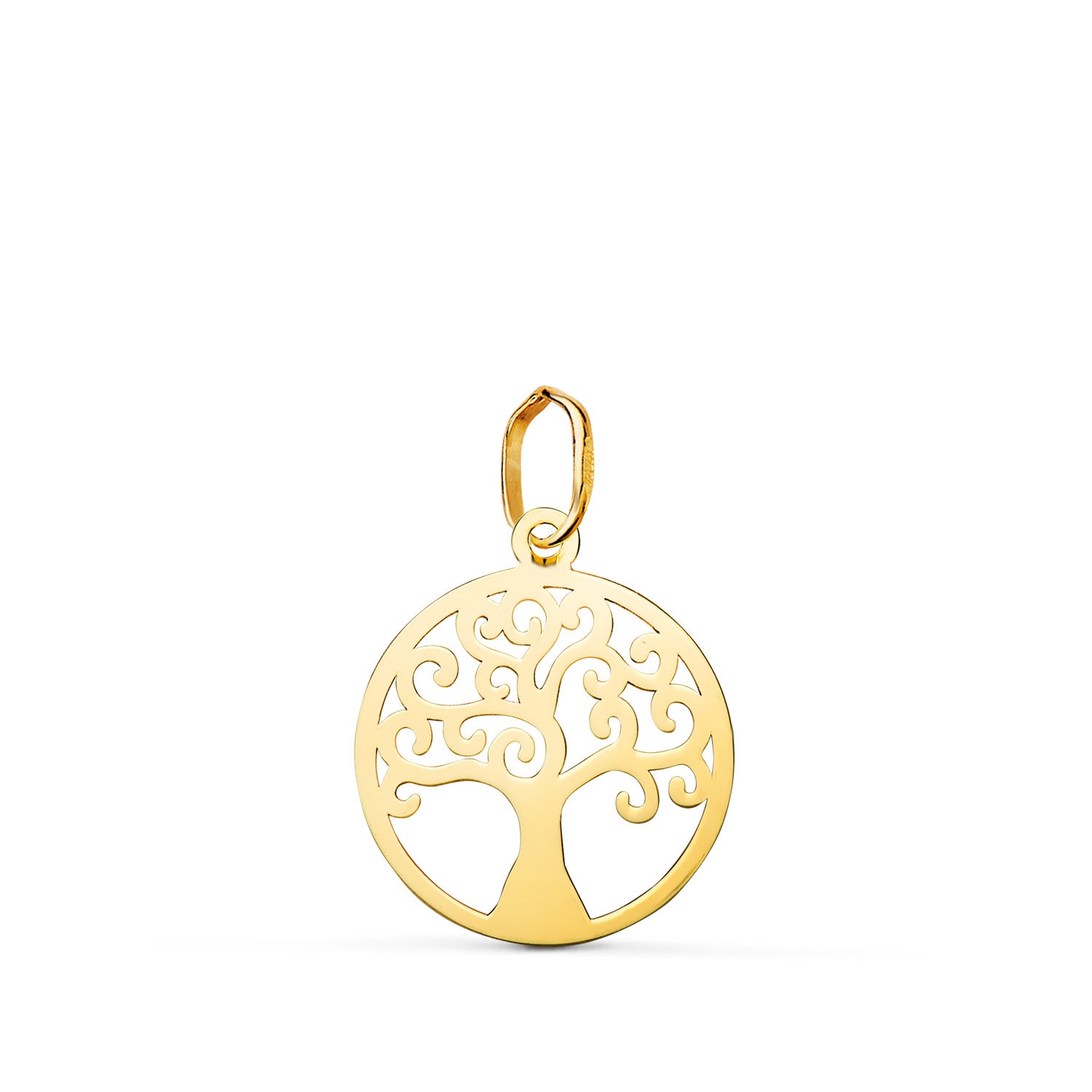 Pendentif Arbre de Vie Rond en Or Jaune 18K Brillant 14 mm