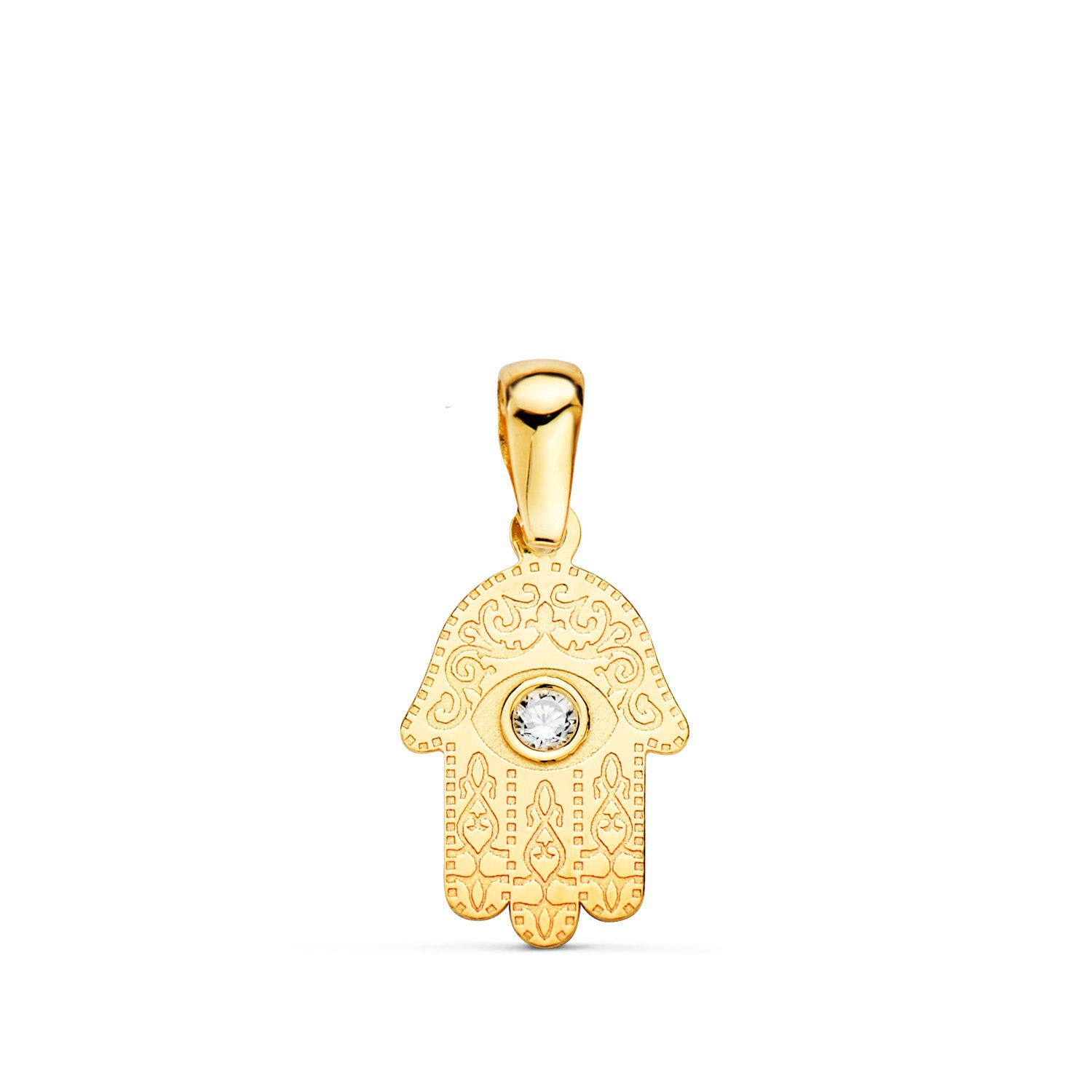 Pendentif Or Jaune 18K Main de Fatima Zircone DIAMANTÉE13 X 8MM