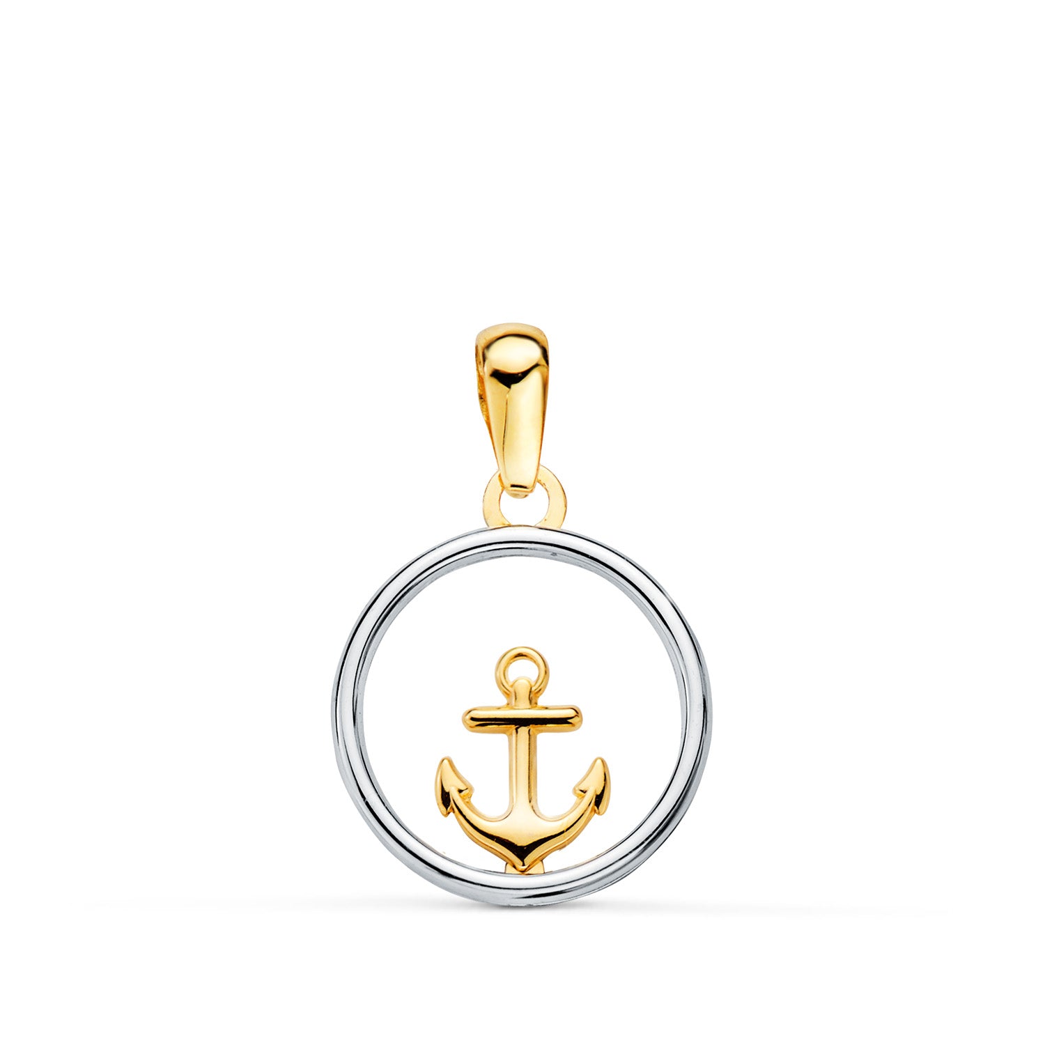 Round Pendant in 18K Two-tone Gold with Anchor 13MM