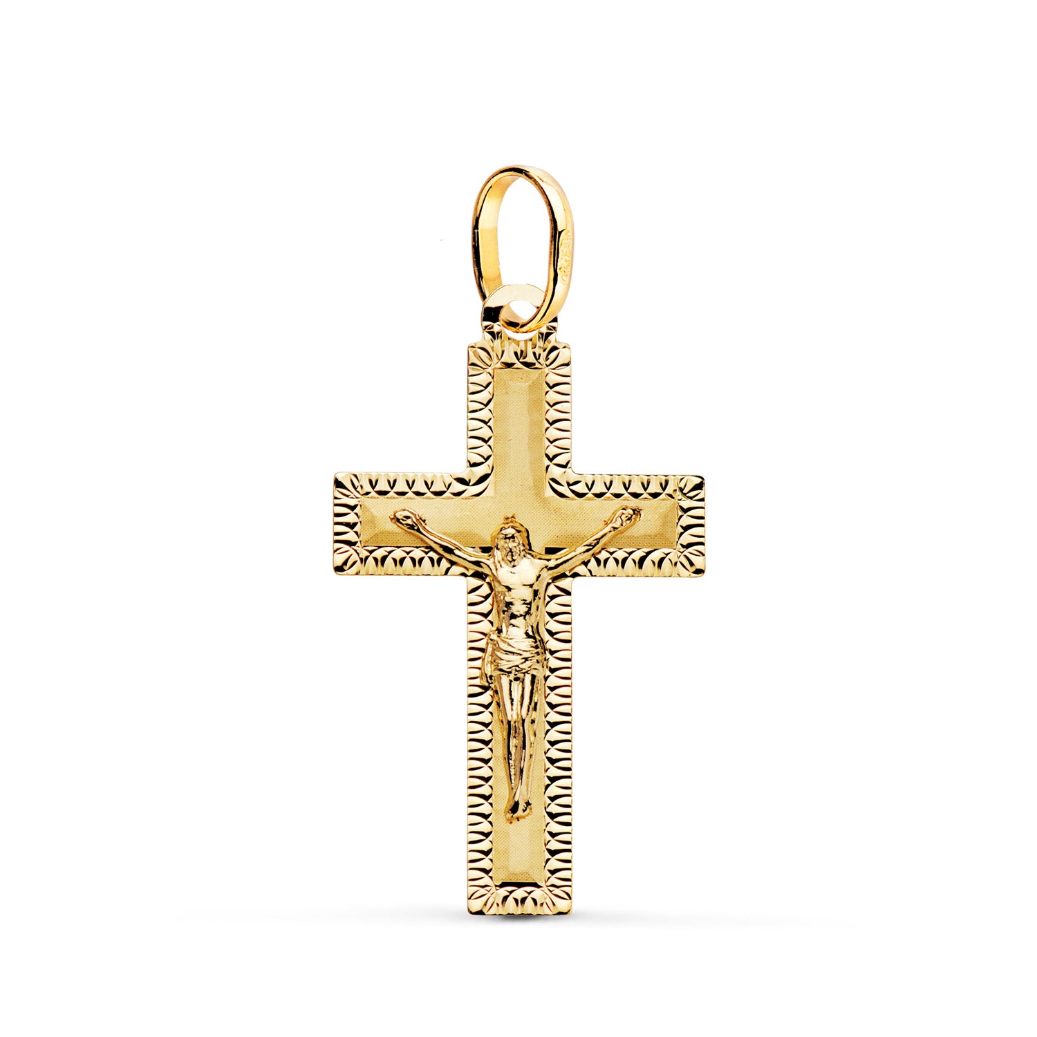 18K Croix Or Jaune Christ Facettée 27 X 16 mm