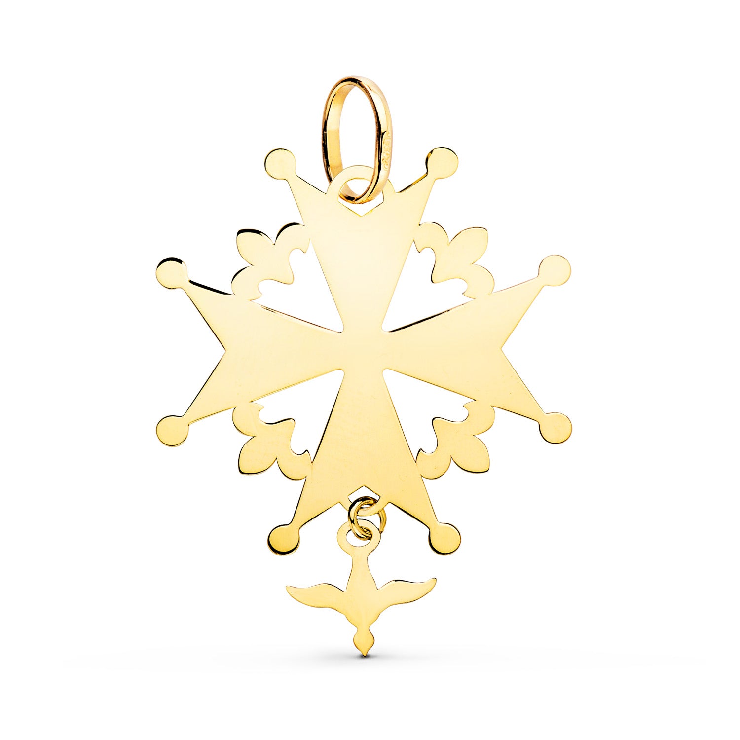 Croix Huguenotte Or Jaune 18K avec Brillant Colombe 32 X 25 mm