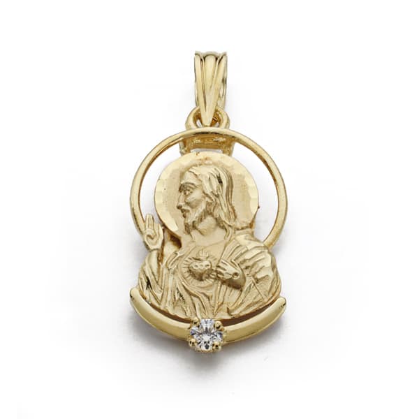 Pendentif Or Jaune 18K Sacré Christ C?ur de Jésus Silhouette 21X11 mm