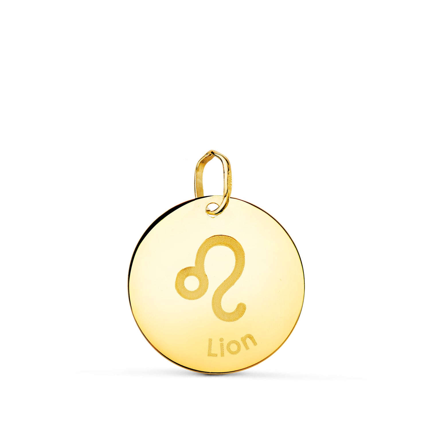 18K Pendentif Or Jaune Zodiaque Lion Brillant 16 mm