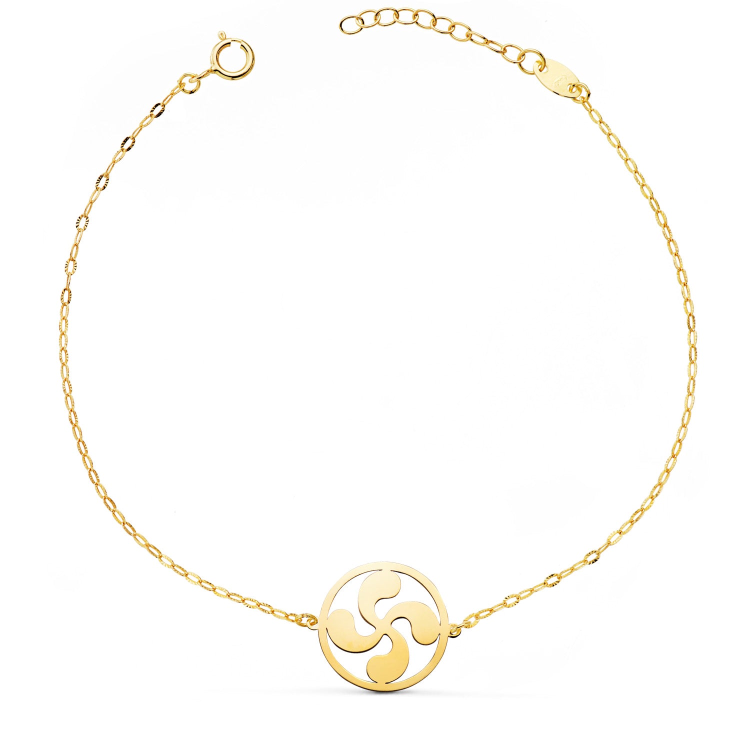 Bracelet Croix Basque Or Jaune 18K Longueur Chaine Diamantee 14MM : 17,3 Cm
