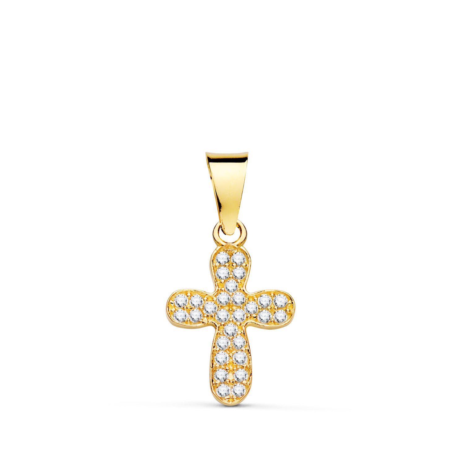 Croix en Or Jaune 18K avec Zircone Blanches 14 X 9 mm