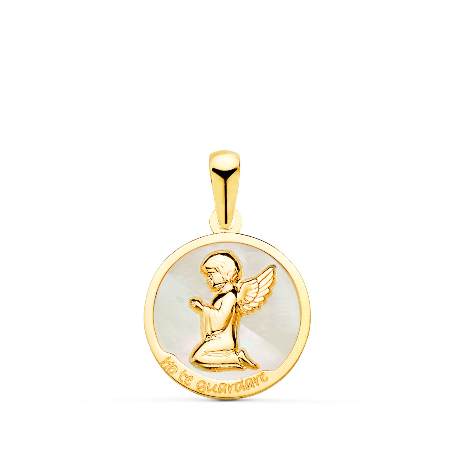 Pendentif Or Jaune 18K Angel Burlon et Nacar Blanc Je Vous Économiserai 15 mm