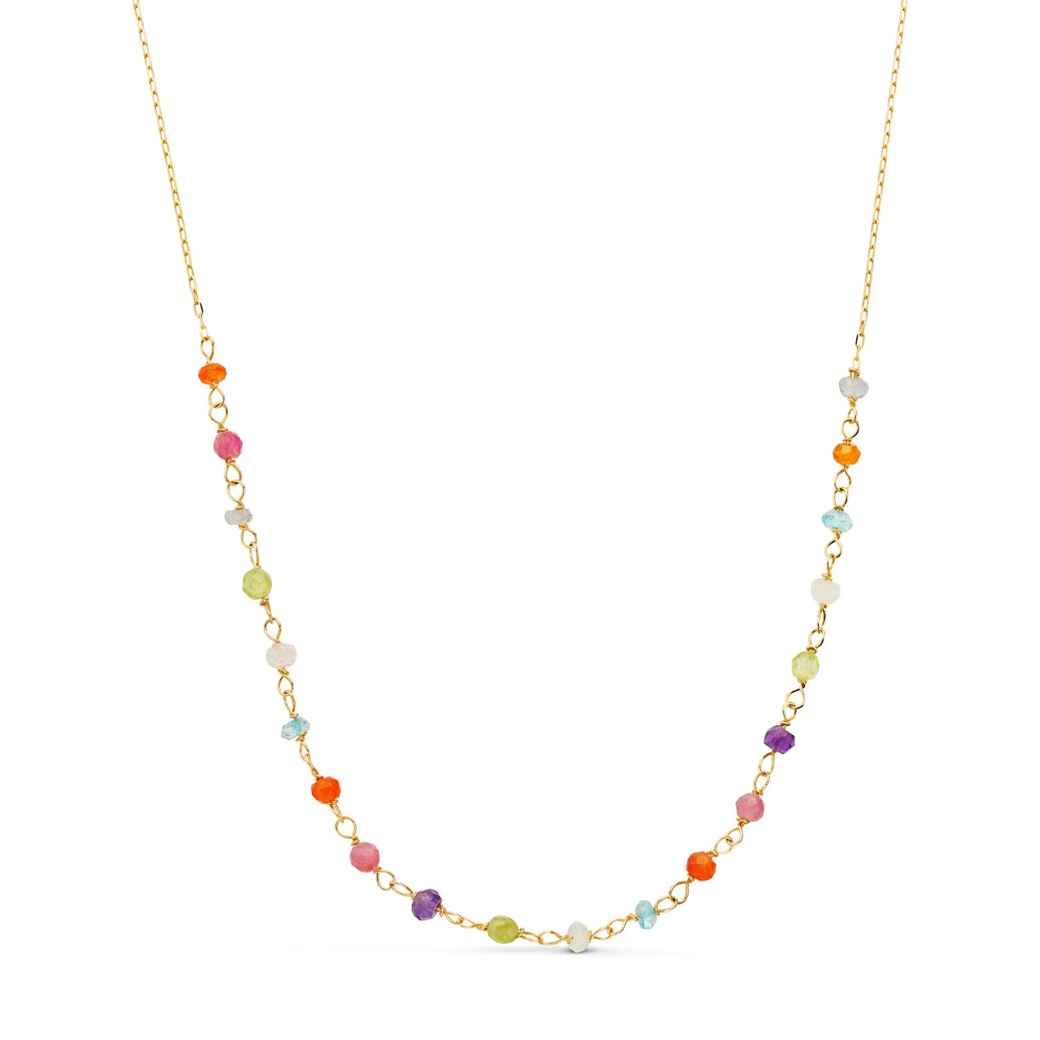 Collier en Or Jaune 18K avec Zircone Colorées et Chaîne Forcée Mesure : 40 3 Cm