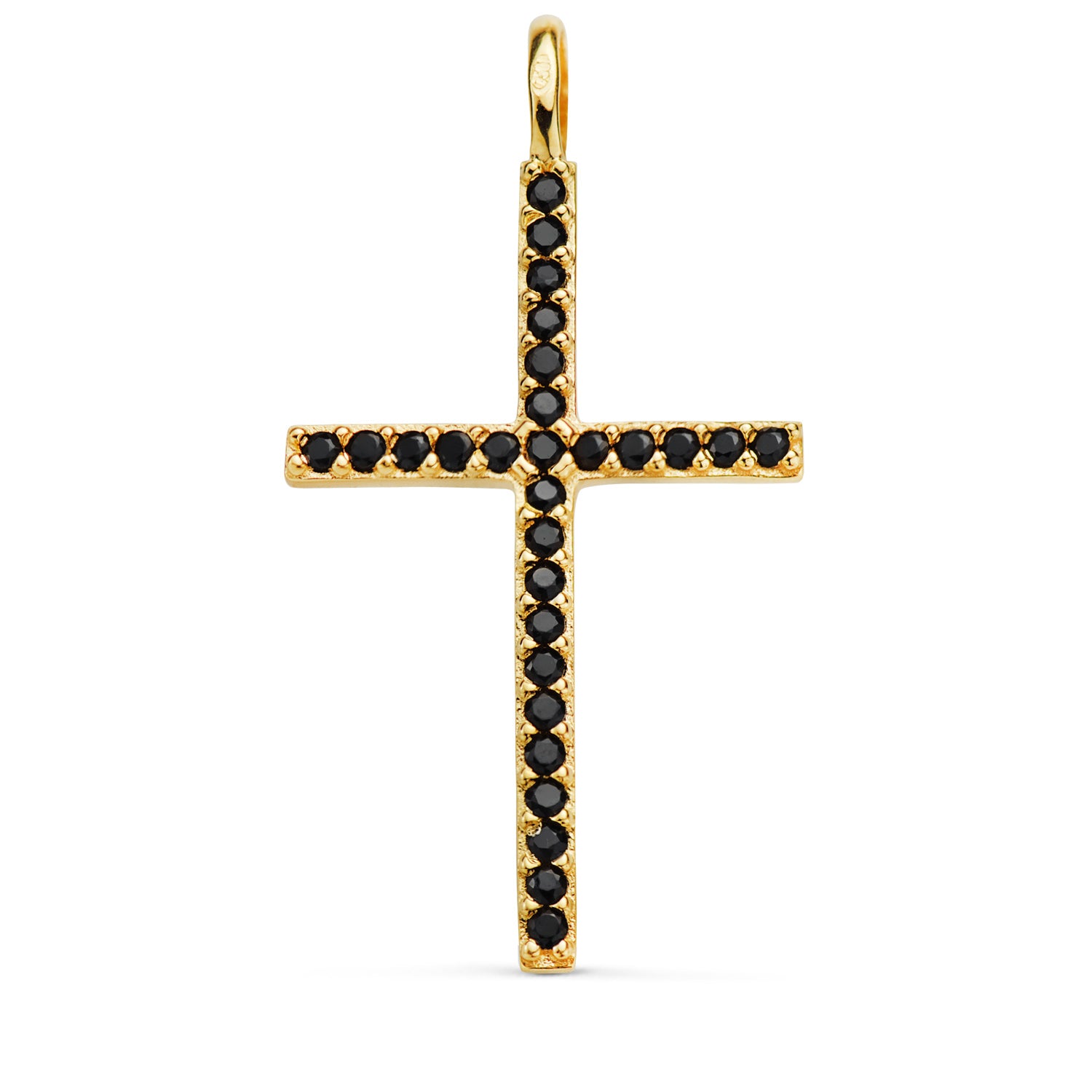 Croix Or Jaune 18K avec Zircone Noires Anneau Fixe 37 X 19 mm