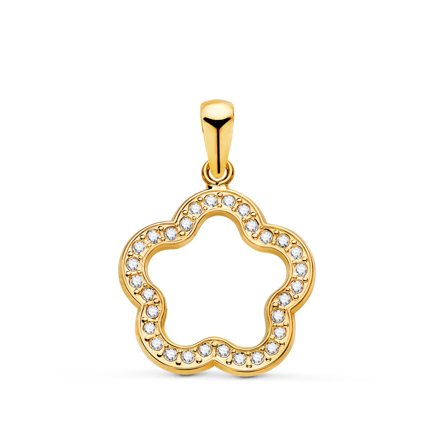 Clôture Fleur Pendentif Or Jaune 18K avec Zircon 15X15 mm