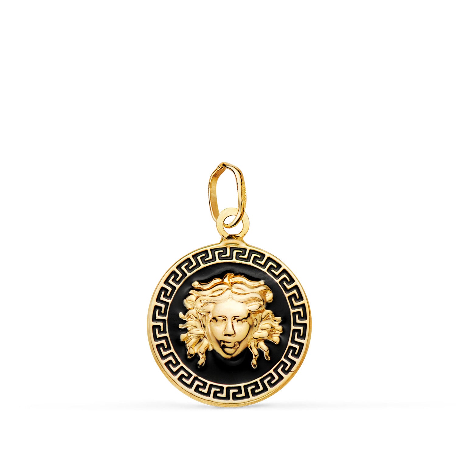 Médaille Méduse Greca en Or Jaune 18K avec Émail Noir 15 mm