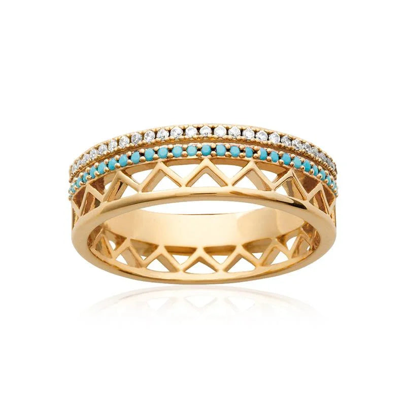 Anillo Doble Línea Calado – Bañado en Oro | Azuline ver 3