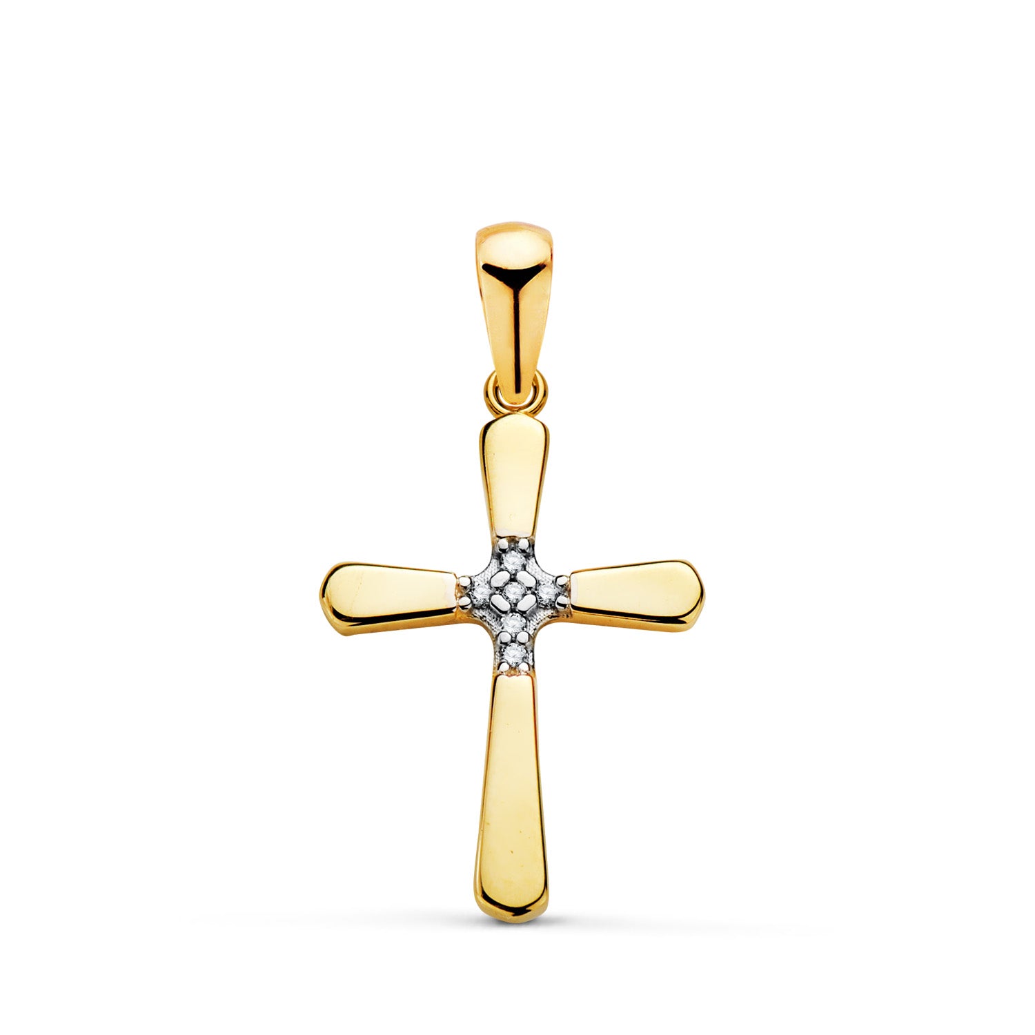 Croix en Or Bicolore 18K avec Zircon au Centre Mesurant : 18,5 X 12 mm