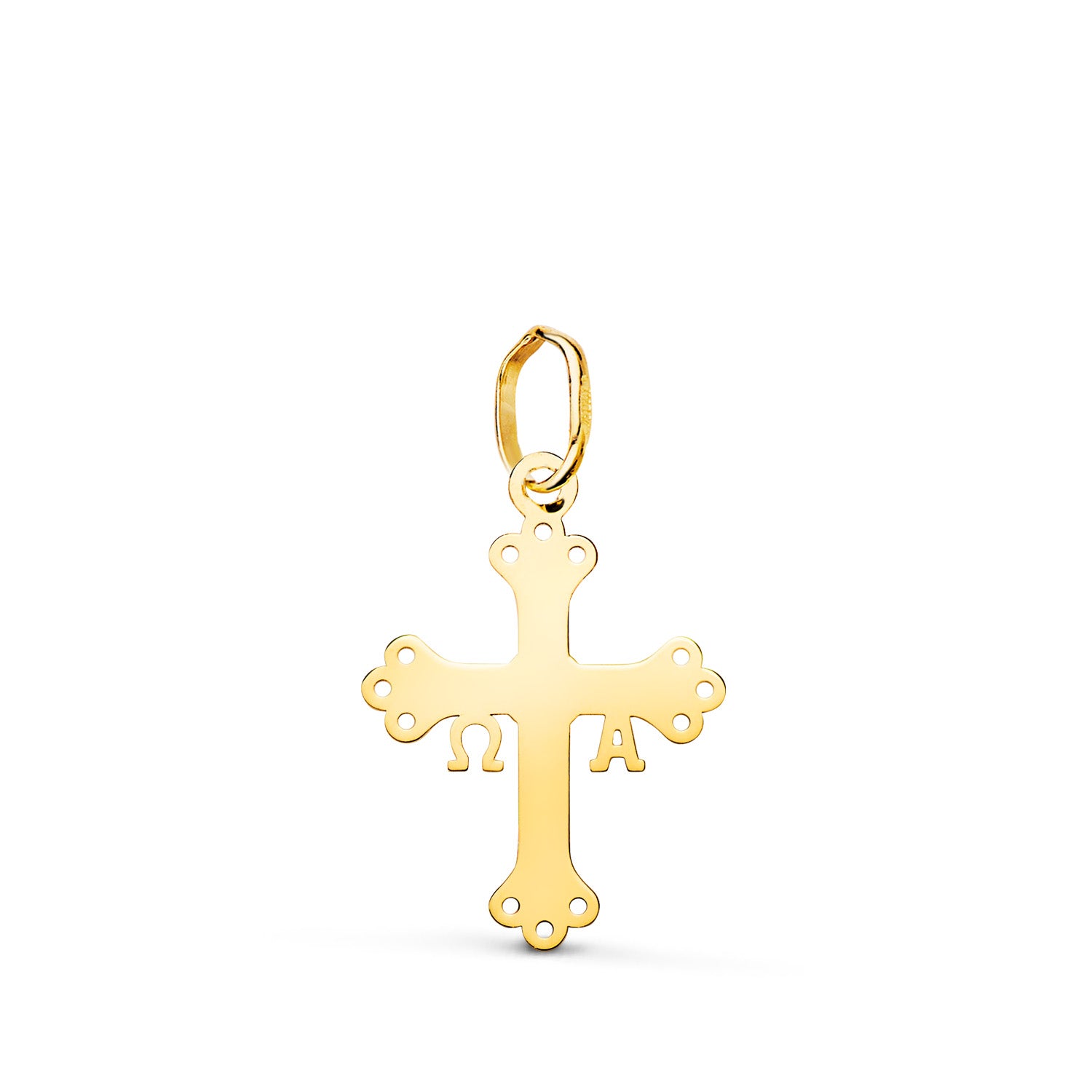 Pendentif en Or Jaune 18K Croix de Covadonga Silhouette en Finition Brillante 18 X 13 mm