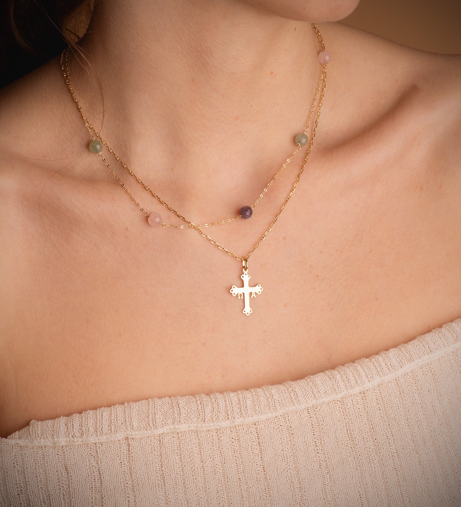 Pendentif en Or Jaune 18K Croix de Covadonga Silhouette en Finition Brillante 18 X 13 mm