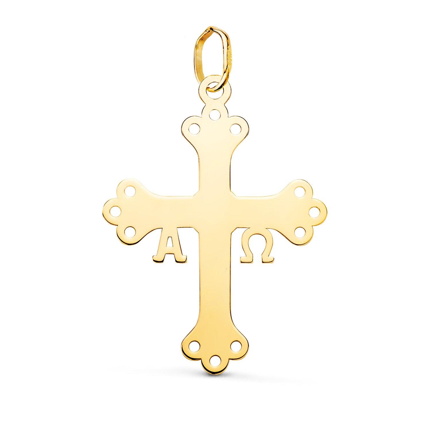 Pendentif en Or Jaune 18K Croix de Covadonga Silhouette Brillante 27 X 20 mm