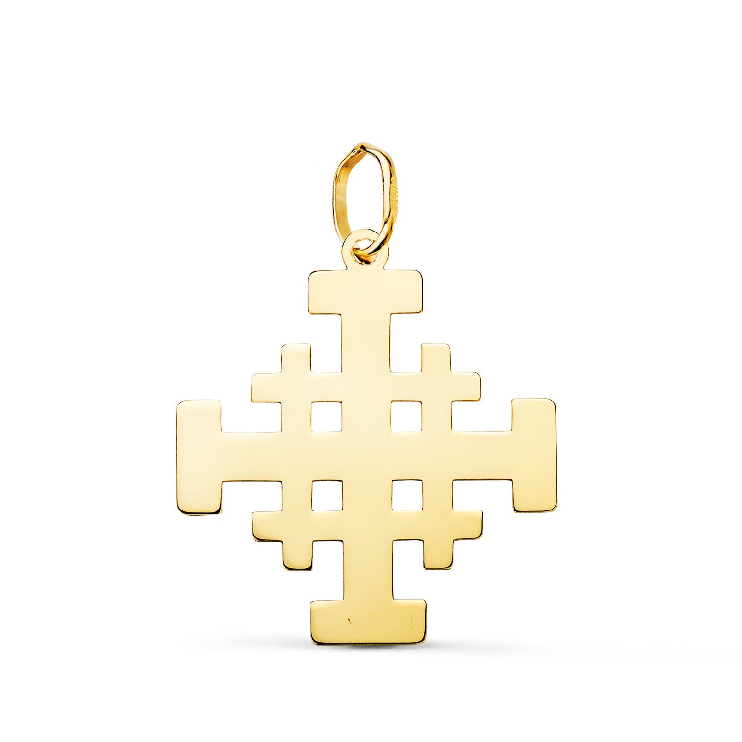 Pendentif en Or Jaune 18K Croix de Jérusalem Silhouette Brillante 22 X 20 mm