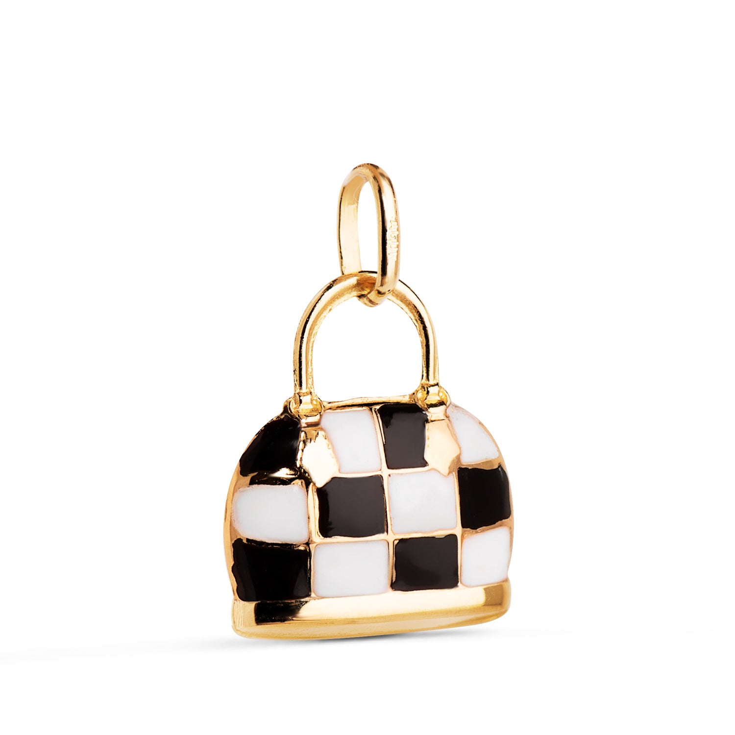 Pendentif Sac en Or Jaune 18K avec Émail Noir et Blanc Taille : 15 X 12,5 mm