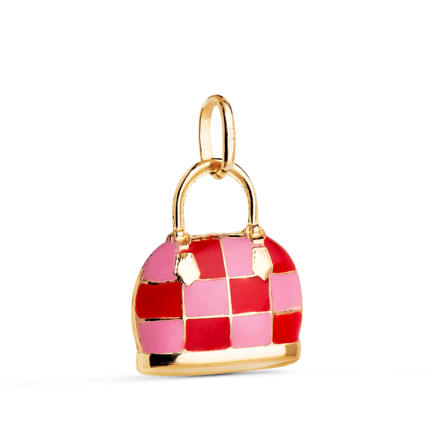 Pendentif en Or Jaune 18K avec Émail Rouge et Rose Taille : 15 X 12,5 mm